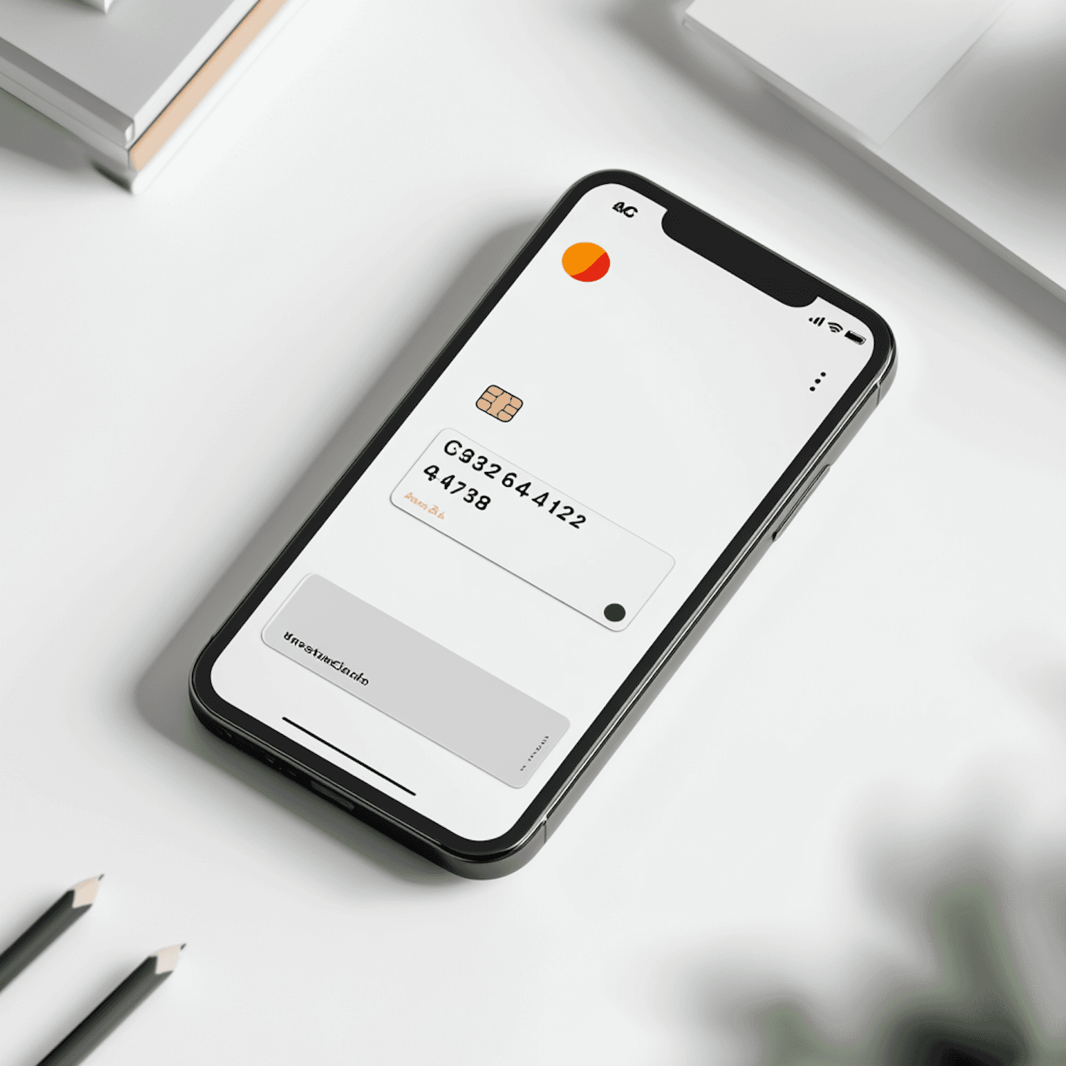 Smartphone affichant une carte bancaire dans une application mobile
